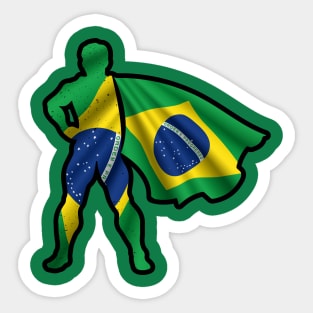 Brazil Hero Wearing Cape of Brazillian Flag and Peace in Brazil Sticker